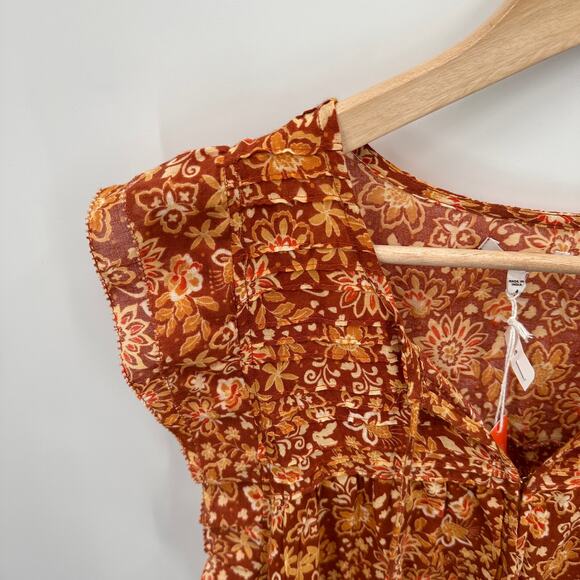 SUNDRY NWT Evereve Sienna Rust Floral Flutter Sleeve Blouse // XL - Picture 8 of 11